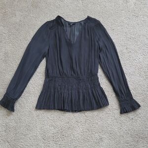 Current Air Gray Smocked Pleated Blouse